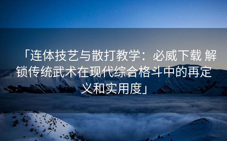 「连体技艺与散打教学：必威下载 解锁传统武术在现代综合格斗中的再定义和实用度」